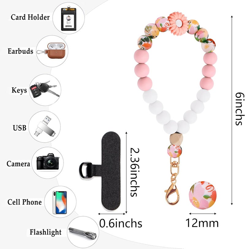 Lostars Store Silicone Beaded Phone Wrist Strap,phone bracelet strap with Tether Tab,Elastic Hands-Free wristlet strap (Pink Daisy) - Image 4